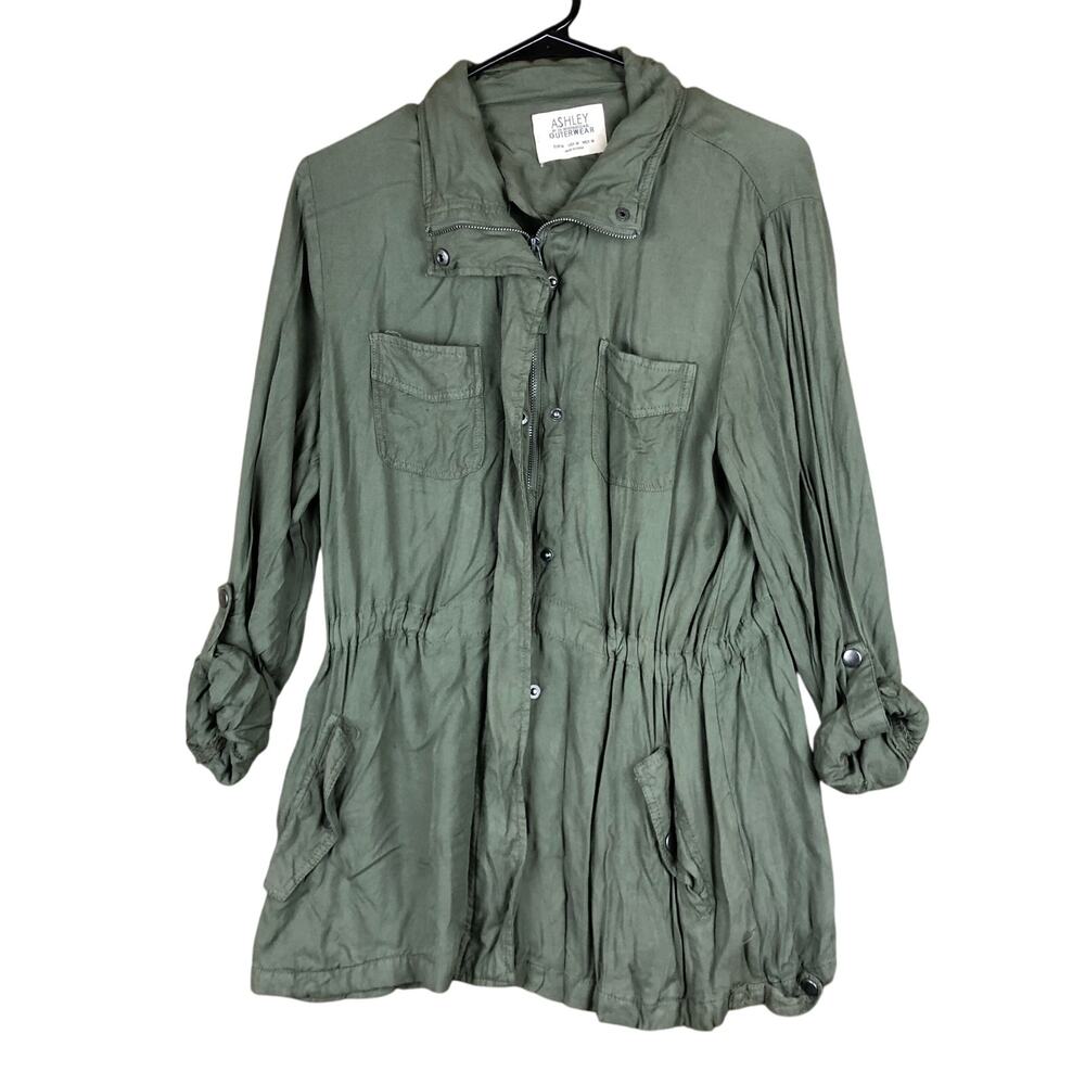 Ashley Outerwear Womens Jacket Green Utility Military Roll Tab Sleeve Medium